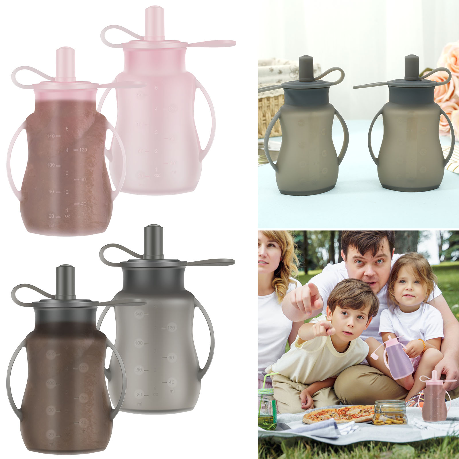 Baby Food Pouches Reusable - Pochettes d'alimentation en Silicone pour bébé,