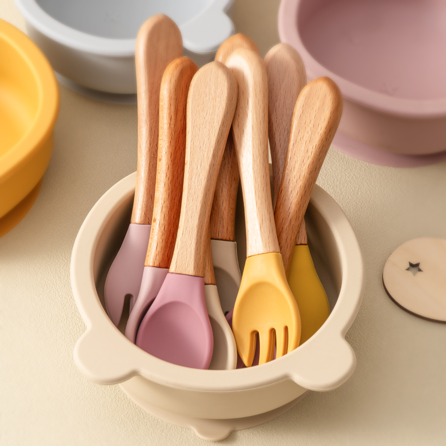 Baby Food Utensils - Mamaplan Silicone bébé cuillère fourchette manche