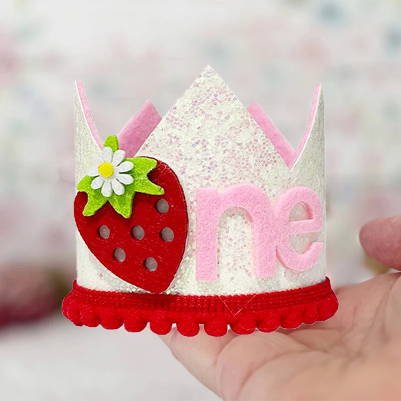 Baby Food Year Old - Chapeau d'anniversaire couronne fraise rose pour