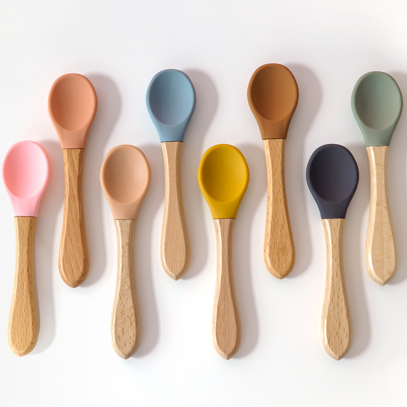 Baby Food Utensils - Cuillère d'alimentation en Silicone avec manche
